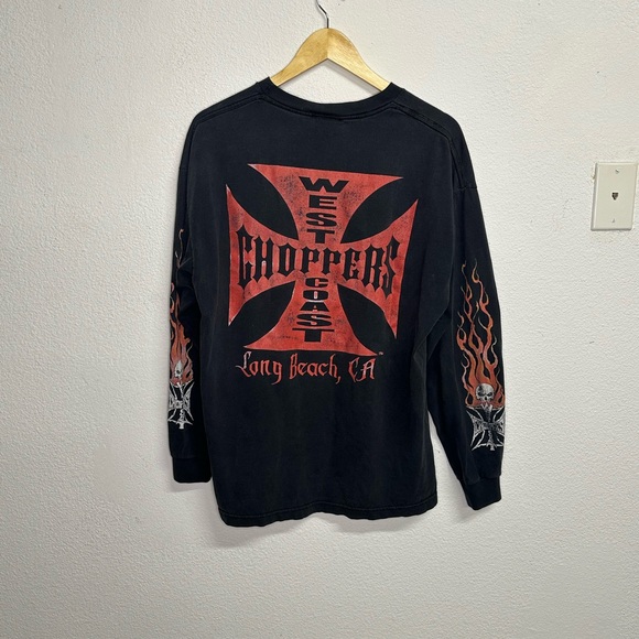 トップス WEST COAST CHOPPERS RED FLAME SKULL West Coast Choppers Skull Tshirt T-shirt Men's IN FLAMES West